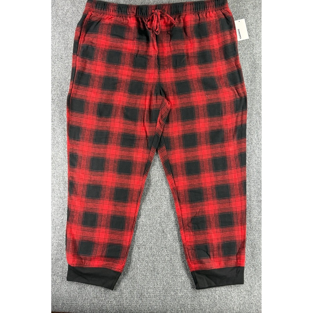 Sonoma Mens Red Black Buffalo Plaid Pajama Jogger Pants Drawstring Sleepwear
